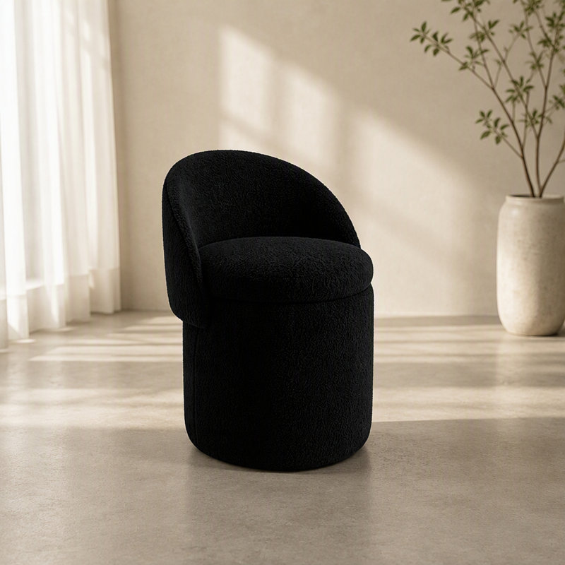 Tabouret de coiffeuse avec dossier pliable et rangement dissimulé, Black