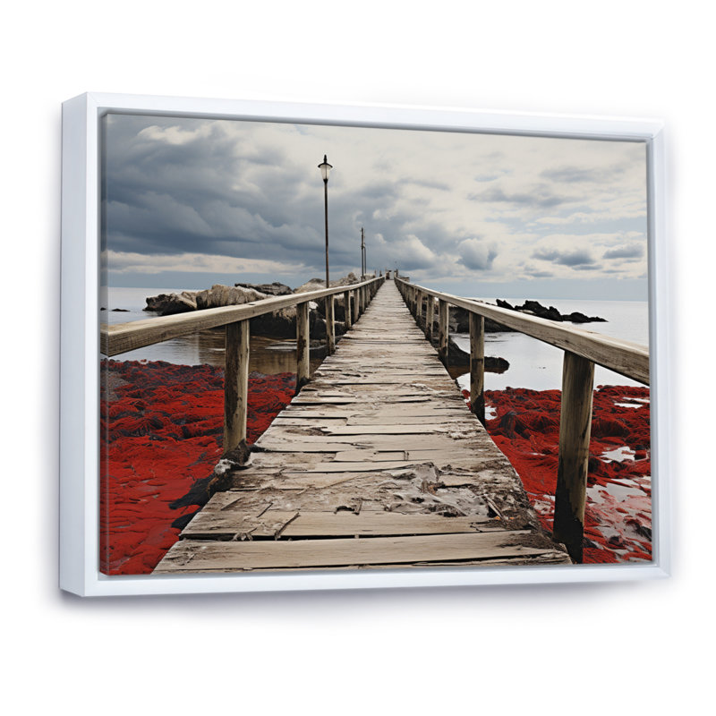 Tawnya Beach Pier Perspect Black VII sur impression sur toile, H 12 po x l 20 po x P 1 po, Cadre flottant blanc