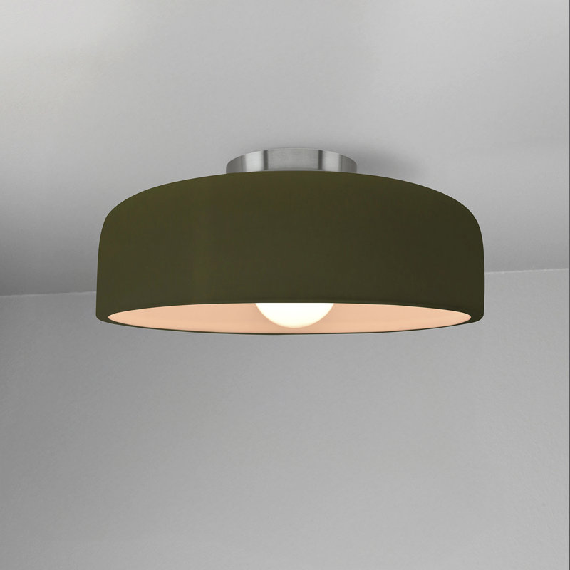 Plafonnier semi-encastré en céramique Dottie, Vert mat, Nickel brossé, H 6 po x l 10 po x P 10 po