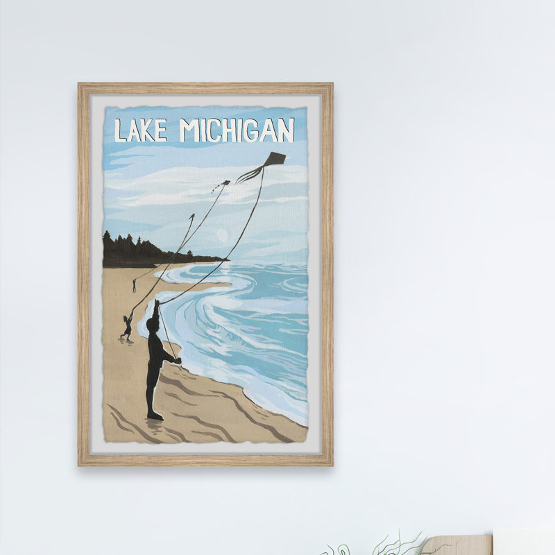 Kites Over Lake Michigan par - peinture encadrée, H 36 po x l 24 po x 1,5 po