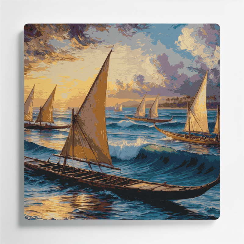 Hawaiian Outrigger Canoes, art mural en métal rose, H 32 po x l 32 po