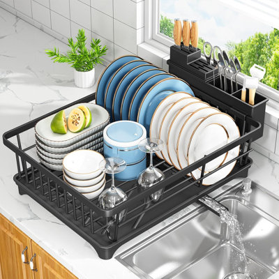 Space-Saving Small Dish Rack for Kitchen Counter,Black