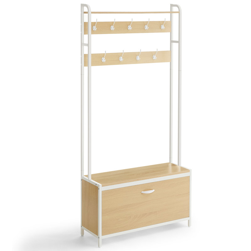 Hillhouse Hall Tree 33.4'' Wide with Bench and Shoe Storage, Brown/White