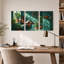 Woman Reading in Teal Tiled Room with Plants Set Of 3 Canvas Wall Art-133396235