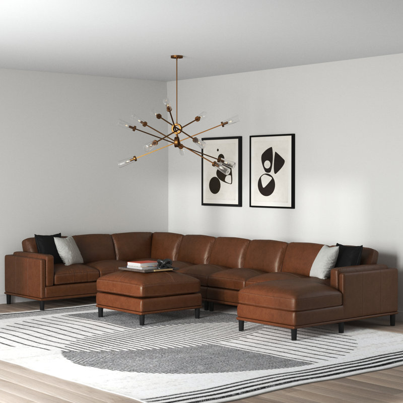 Jaxton Upholstered U-Shaped Sectional, Brown , 34" H x 148" W x 96" D