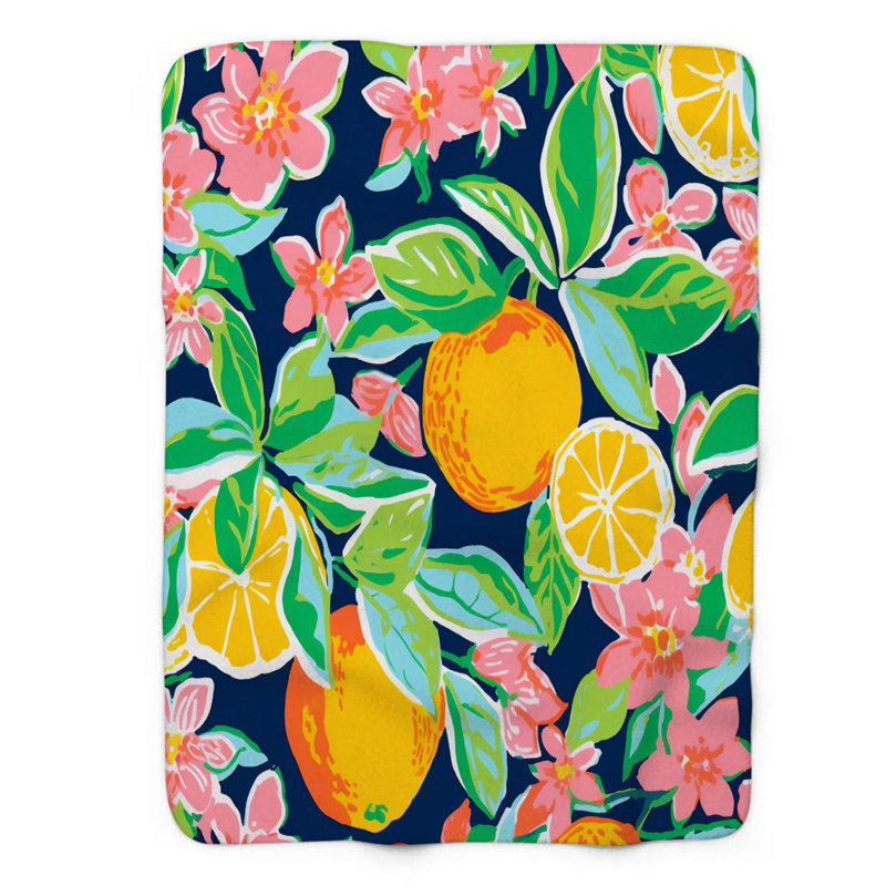 Motif de balise maritime - 1 pièce Sherpa Premium, L 60 po x L 80 po, Art de citron rose élégant