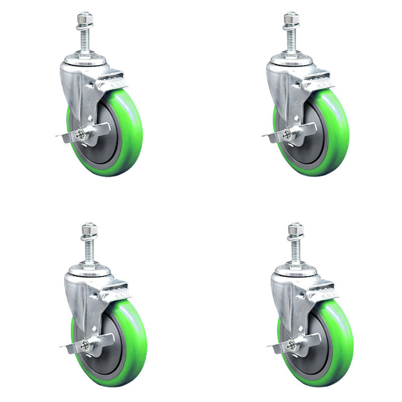 Ensemble de roulettes en polyuréthane pivotantes avec tige filetée de 10 mm et 2 freins