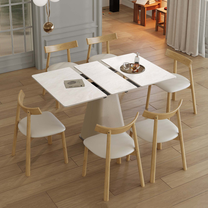 Ensemble de table de salle à manger 7 pièces avec table extensible et 6 chaises confortables pour petits appartements