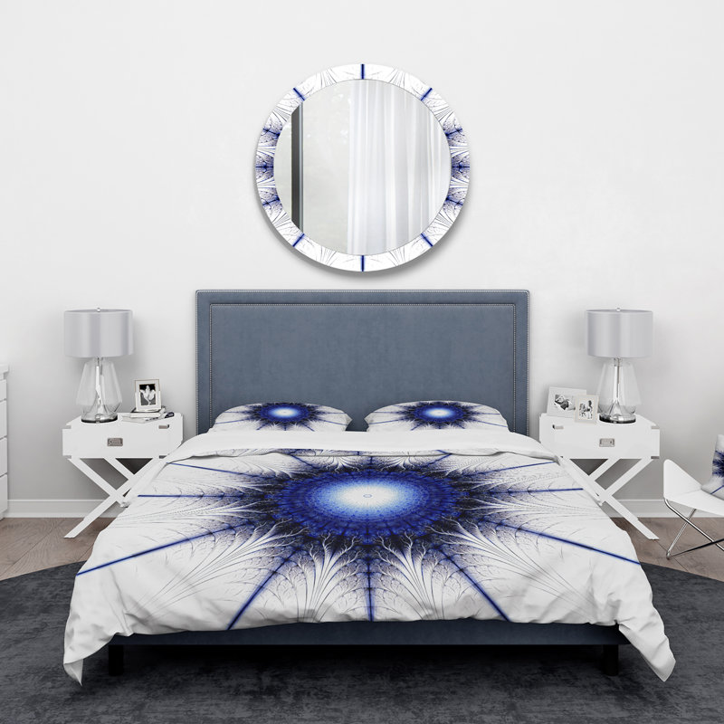 Fleur fractale bleu foncé - ensemble de housse de couette moderne - microfibre de polyester