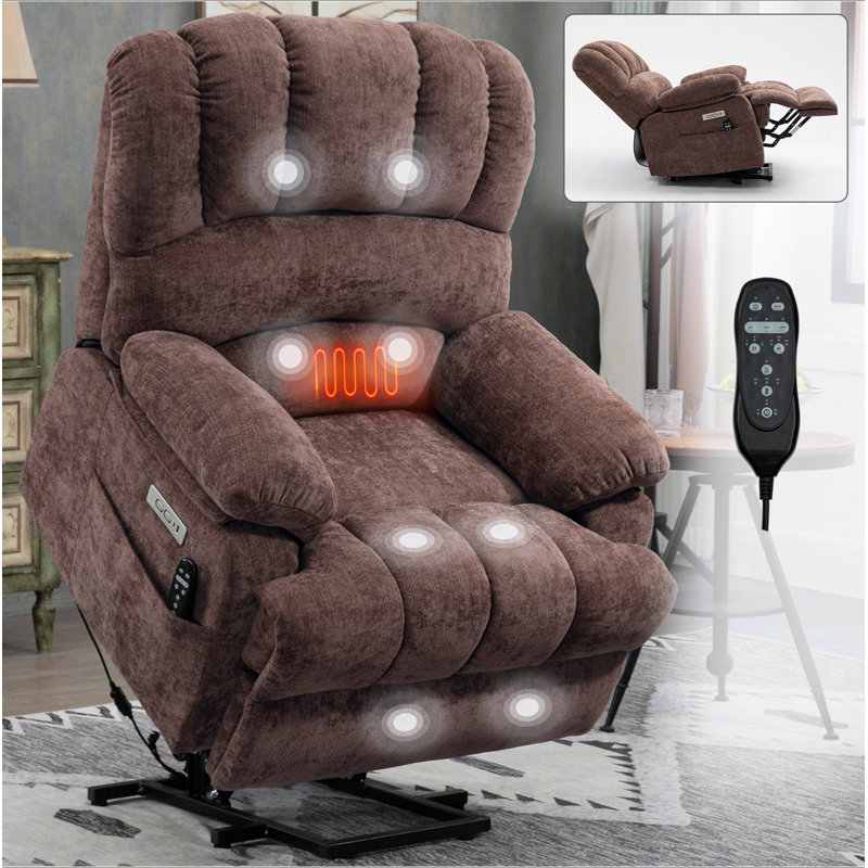 Fauteuil inclinable électrique en chenille de 23 po de large et à dossier haut avec massage par vibration à 8 points et chauffage lombaire