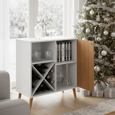 Boahaus Coffee Bar Cabinet With Wine Rack, Storage Cabinet & Open Shelf, 4 Legs, 2-Tone Finish