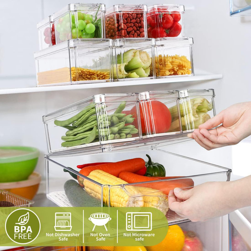 Paquet de 10 paniers de rangement transparents empilables avec couvercles