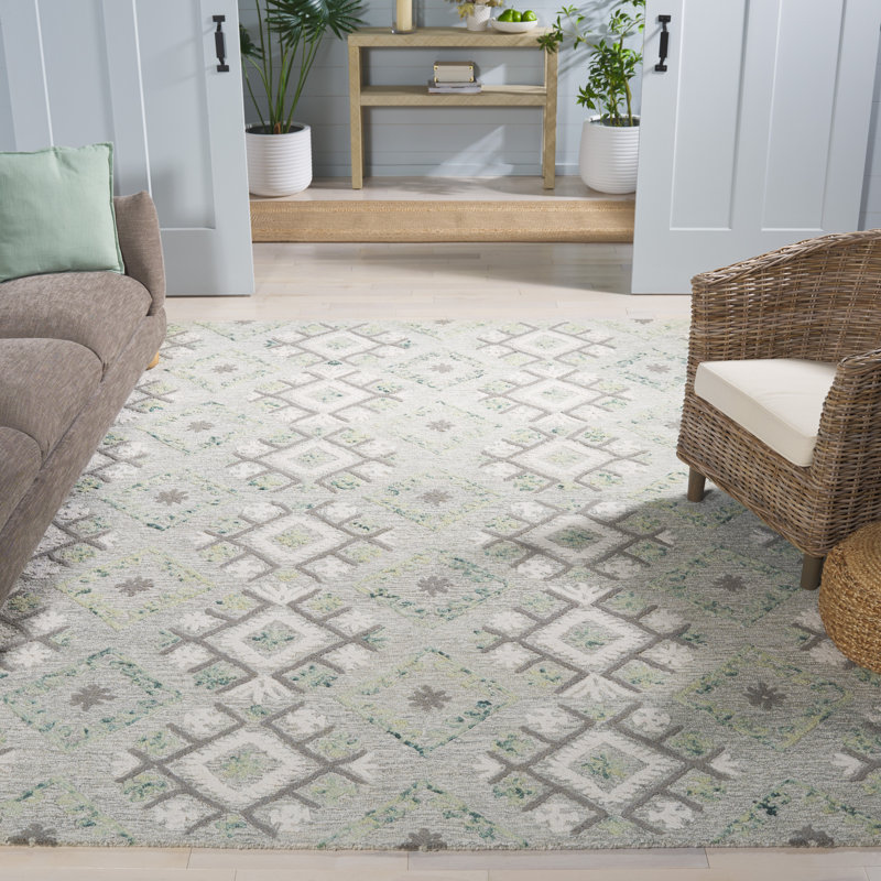 Kyptin Ebony Hand Tufted Wool/Cotton Southwestern Rug in Gray/Ivory, Rectangle 8' x 10'