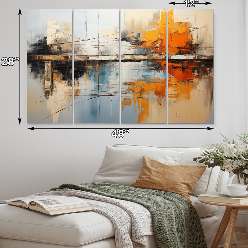 «Green Orange Bold Flow Collage», reproduction sur toile de collages abstraits - 4 panneaux