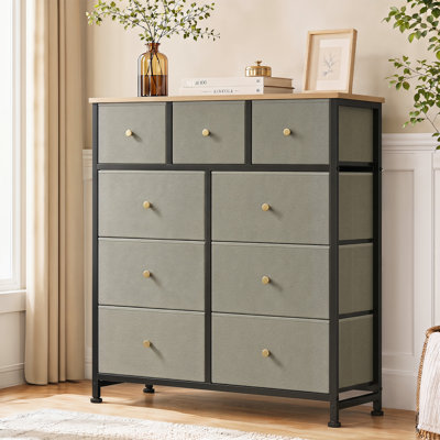 39.37'' W 9-Drawer Fabric Dresser with Wood Top, Storage Chest