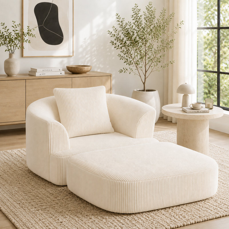 Fauteuil convertible 69,3 po, Velours côtelé beige