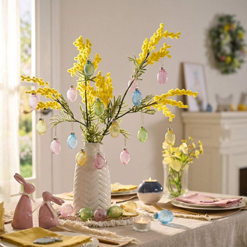  Ensemble d'ornements en verre de Pâques, décorations suspendues de 12 carats en rose, bleu, vert, jaune pour les arbres de Pâques, cadeau d'ornements de boule de Pâques de 1,57 pouce pour le décor du Festival du printemps