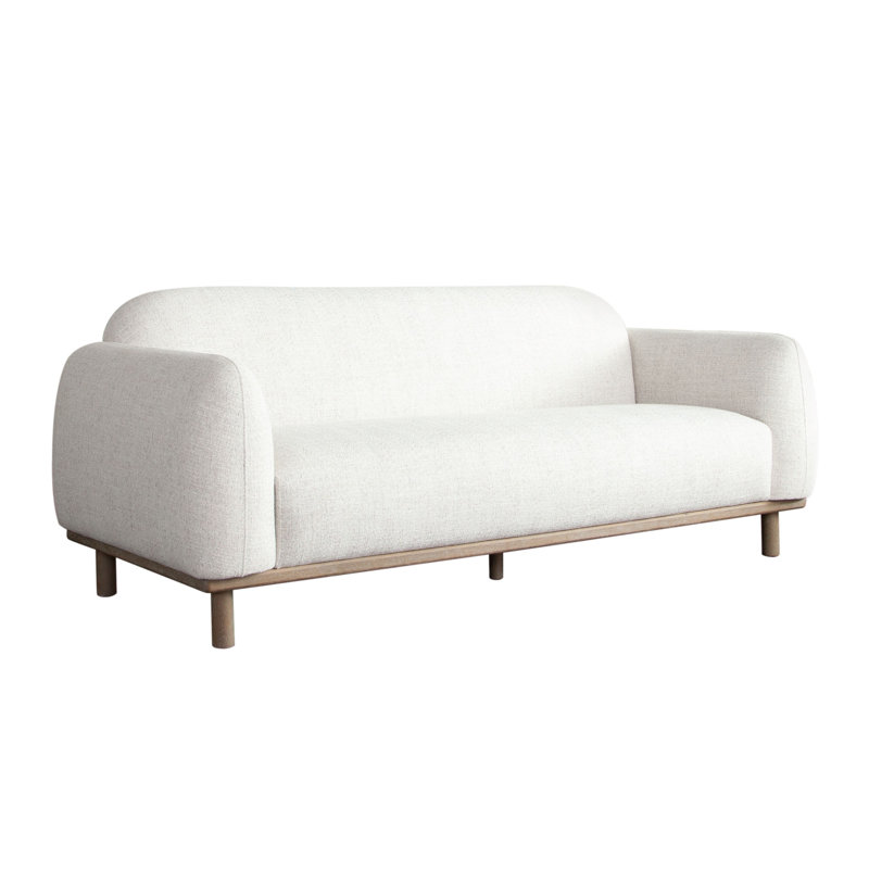 Canapé Larson en polyester orge clair avec bordure et pieds en bois