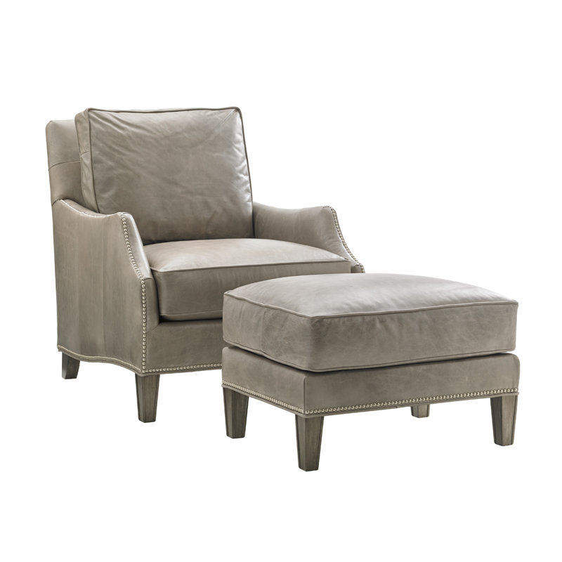 Kensington Place Ashton Leather Ottoman, Misty Gray Genuine Leather