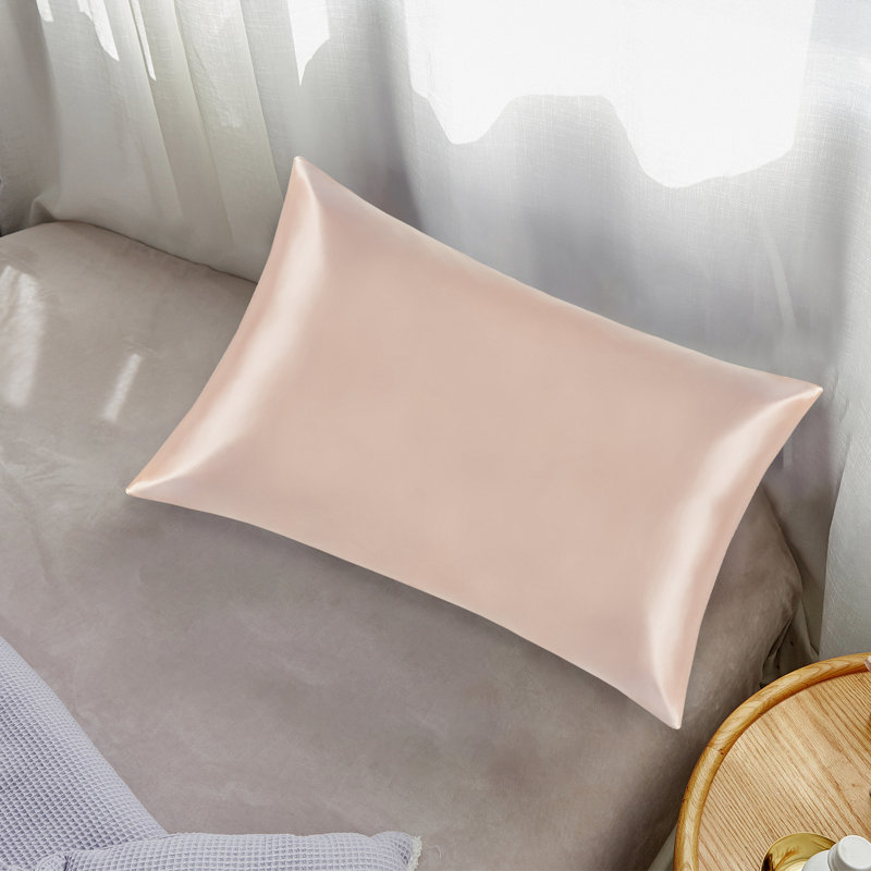 Zippered Natural Silk Pillowcase, Queen Pillowcase, Light Pink