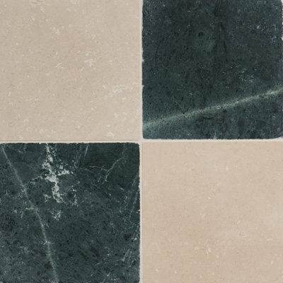 Ornate Checkerboard 12 In. X 12 In. Tumbled Marble Checkerboard Floor And Wall Tile (20 Sq. Ft. / Case)