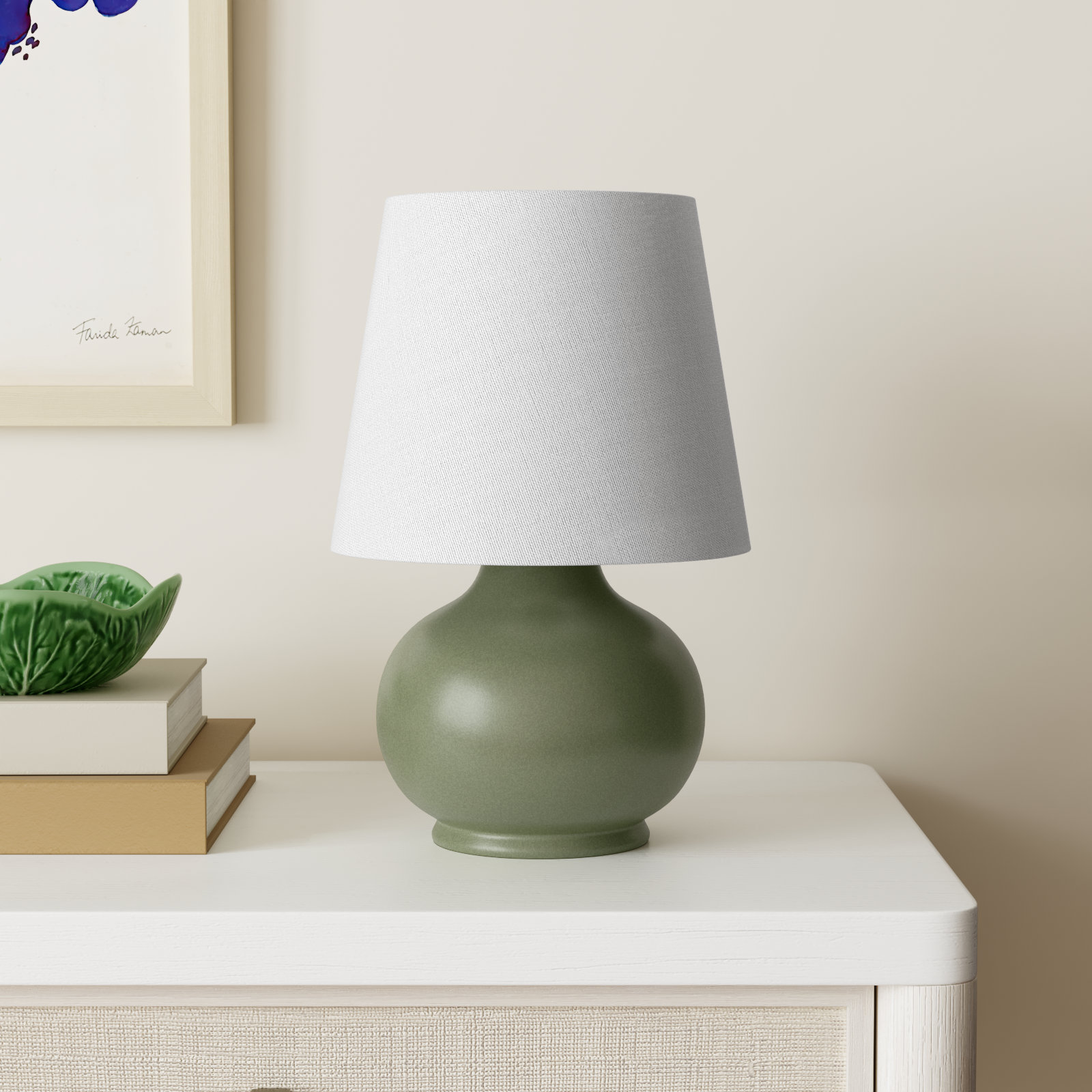 Momsen Drum Ceramic Table Lamp, Dark Green, 13'' H X 8'' W X 8'' D