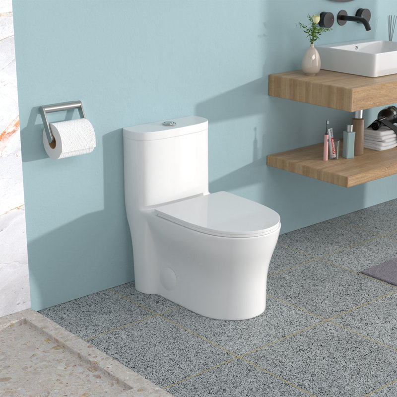 Toilette en céramique une pièce pour la salle de bain, 12 po, double chasse (1,22 / 1,6 GPF) avec siège à fermeture douce