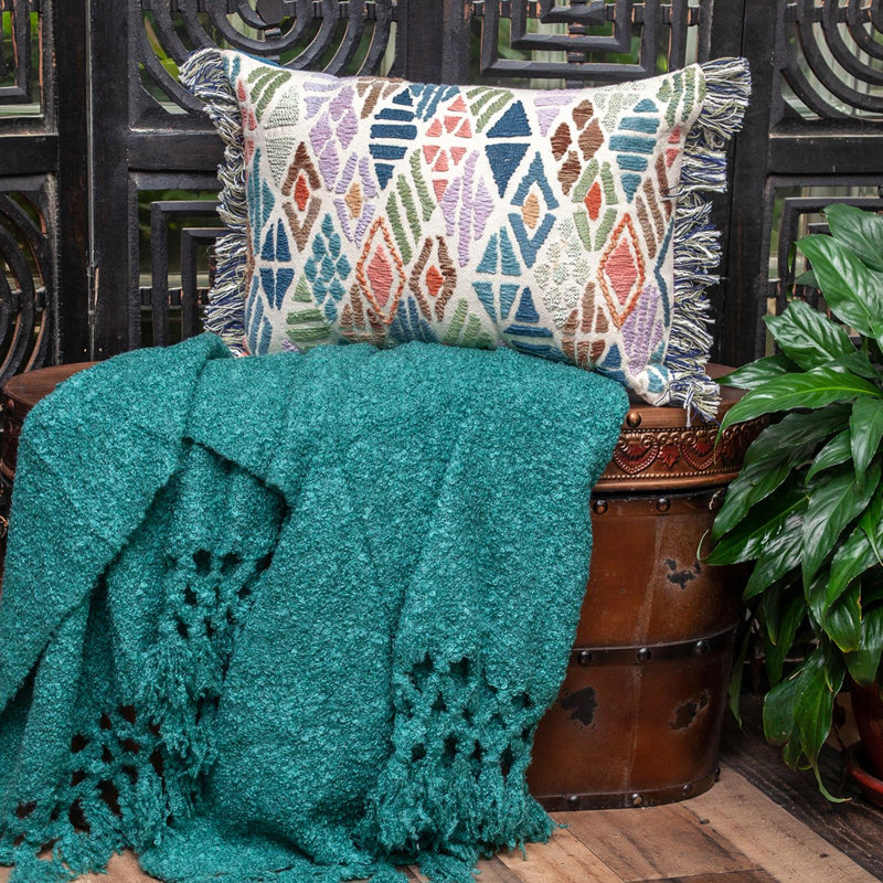 Embroidered Cotton Blend Throw Pillow