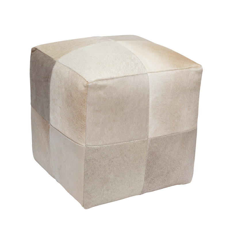 Rutha Leather Ottoman, Champagne Genuine Leather