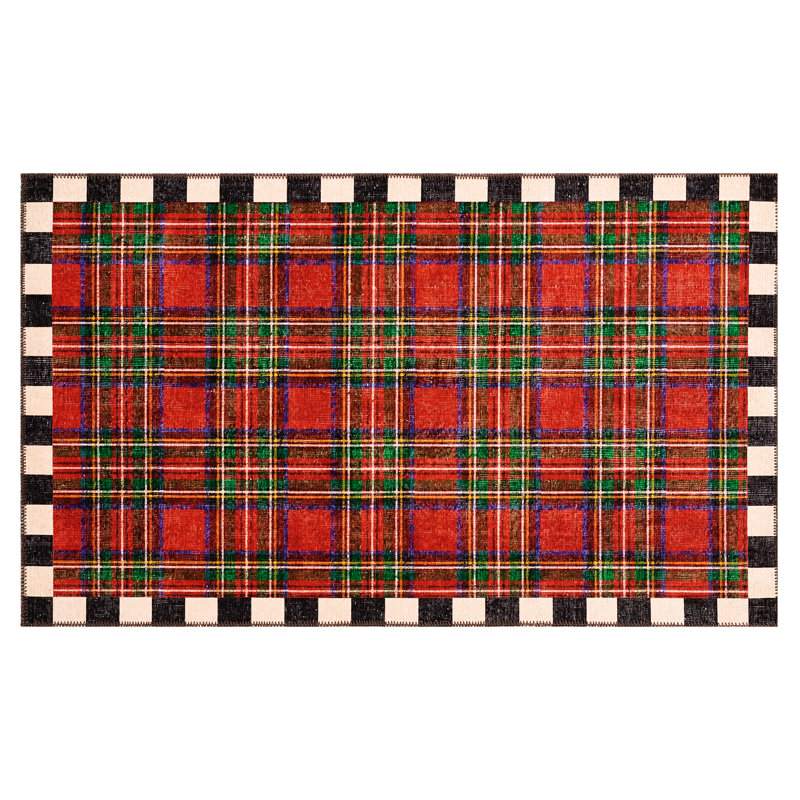 Royal Stewart Tartan Red Washable Rug, Rectangle 3' x 5'