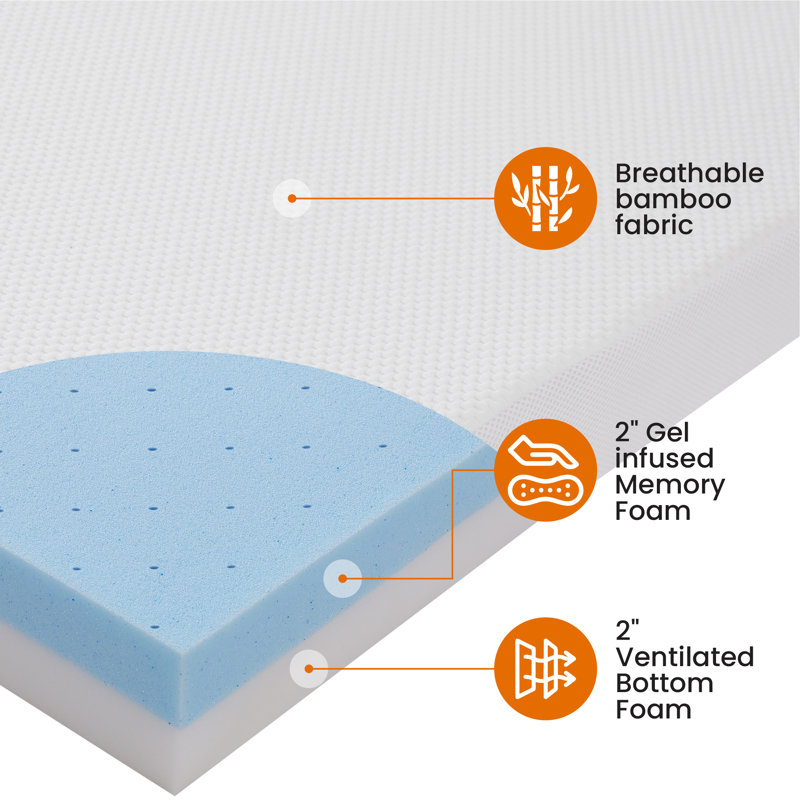 Cheer Collection Gel Infused Memory Foam Mattress Topper 4" Queen, Queen, 4"
