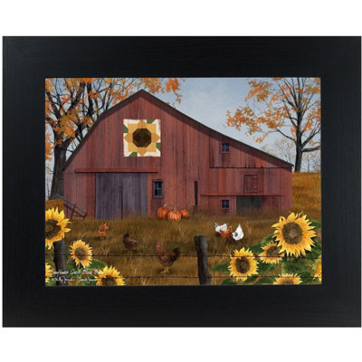 Sunflower Quilt Block Barn Billy Jacobs Framed Art