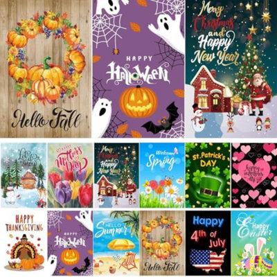 Flag Set Of 12 Double Sided Yard Flag, Small Garden Flags For Outside, Christmas Spring Seasonal Flag For Outdoor Holiday Decorations