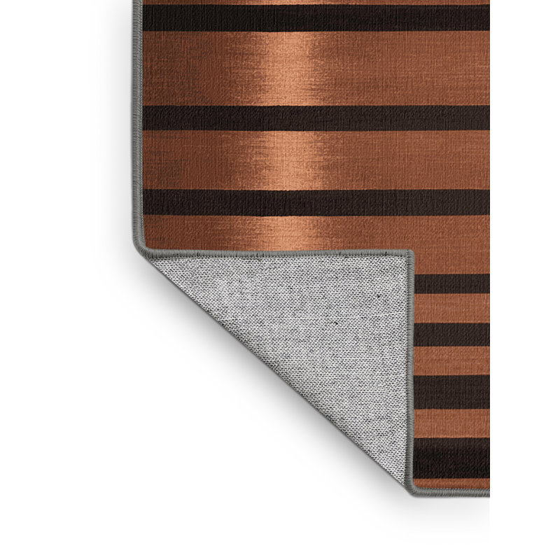 Tapis brun à rayures horizontales lavable à la machine, Rond 8 pi