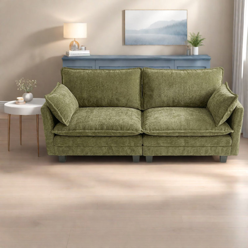 Canapés avec chargement USB, canapé deux places compact et moderne en chenille verte pour la maison, Vert