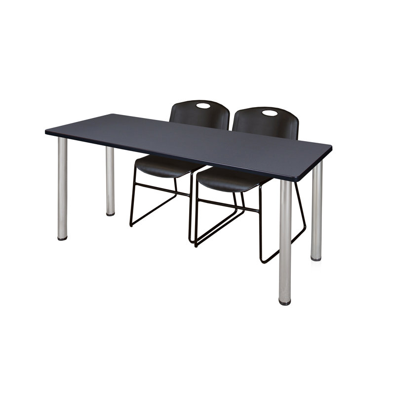 Plateau de table Regency Kee et 2 chaises Zeng, 29" H x 60" L x 24" W, gris, Noir