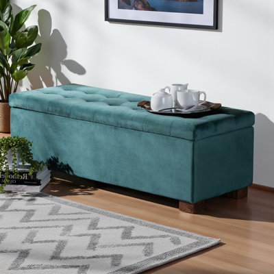 Banc de rangement capitonné en tissu bleu sarcelle Zeller H 15,14 po x l 45,81 po x P 16,55 po Zeller