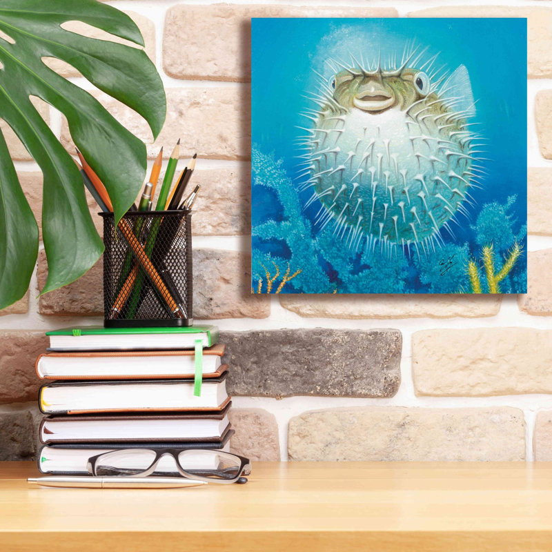 «Puffer Fish» par Durwood Coffey, art mural sur toile, H 12 po x l 12 po x P 0,75 po