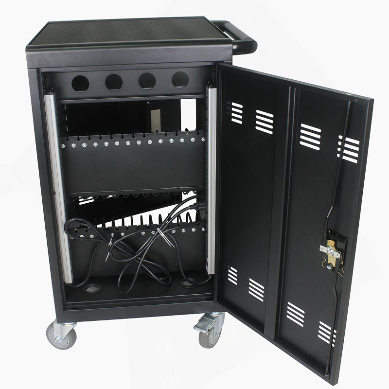 Mobile Charging Cart And Cabinet For Tablets Laptops 30-Device With Combination Lock, Matt Black