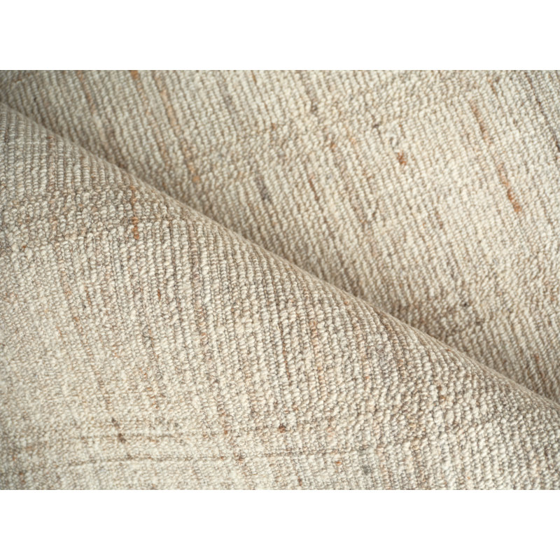 Desi hand-knotted Wool Silver Area Rug, Rectangle 14' x 18', Beige