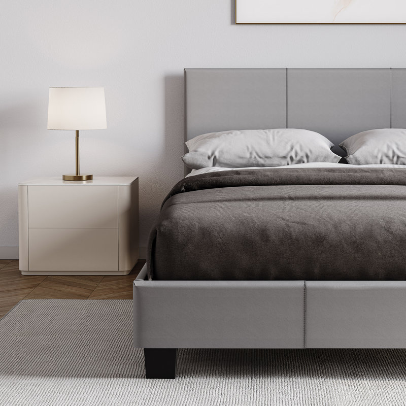 Scipio Upholstered Faux Leather Bed, UKFR Certified, Grey, Small Double (4')