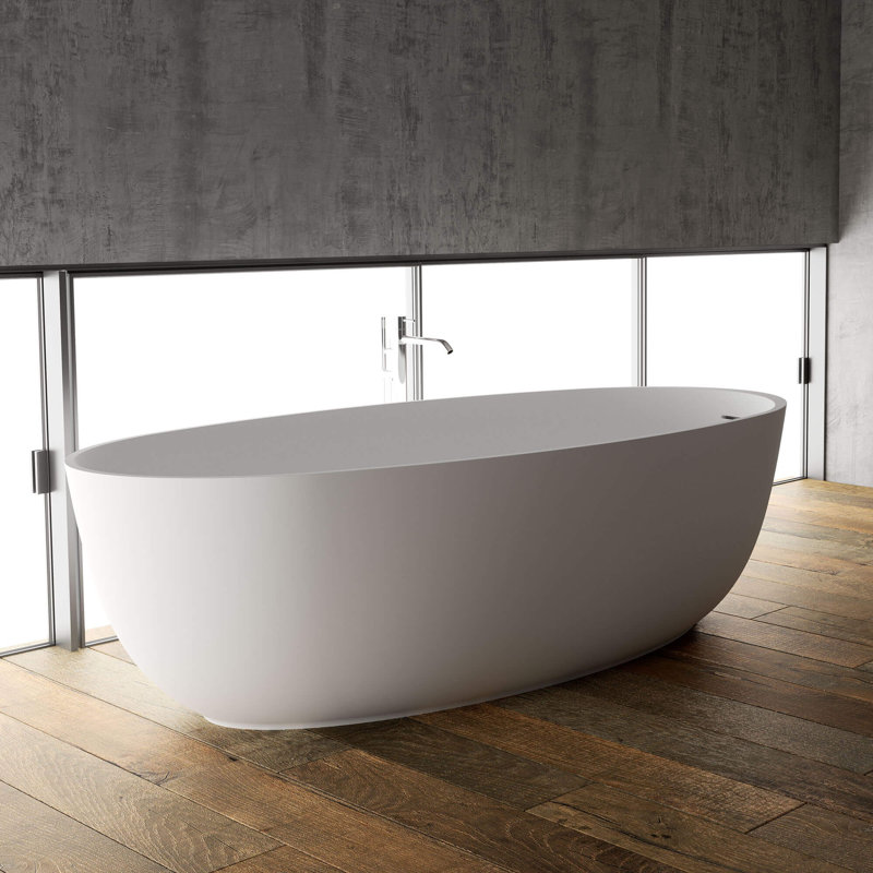 Ruvati 66-inch Matte White epiStone Solid Surface Oval Freestanding Bath Tub Canali