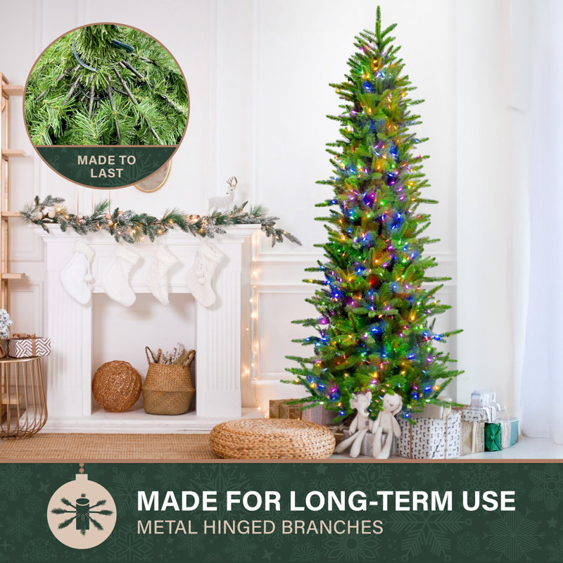 Carmel Slim Green Pine Trees Artificial Christmas Tree with 550 with Colored and White LED String Lights, 108" H