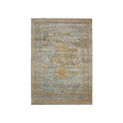 10'x14'2" Stone Blue Khotan Influence Abrash Hand Knotted Wool & Silk Rug 2B97D19BDA624698BAB17AB665209AB5