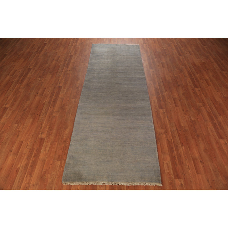 Modern Gray Gabbeh Wool Runner Rug 3x10