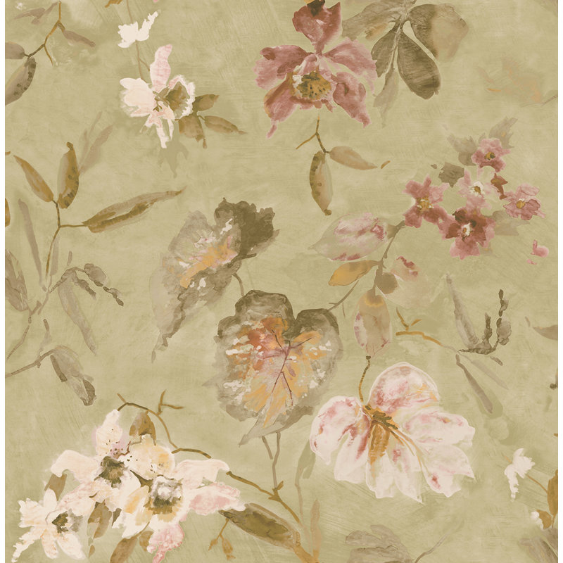 Seabrook Designs - Papier peint floral et fougère Magalie, Mauve / paon