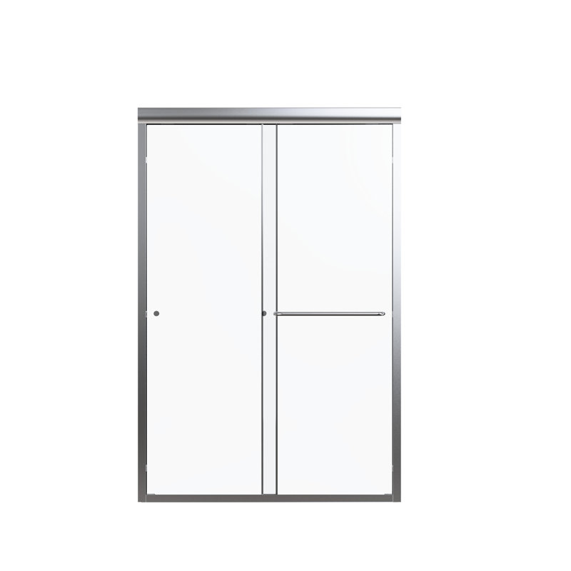 Porte de douche coulissante double pour salle de bain, l 44 po à 48 po x H 72 po, verre trempé, option d'installation réversible, poignée de bain sécuritaire