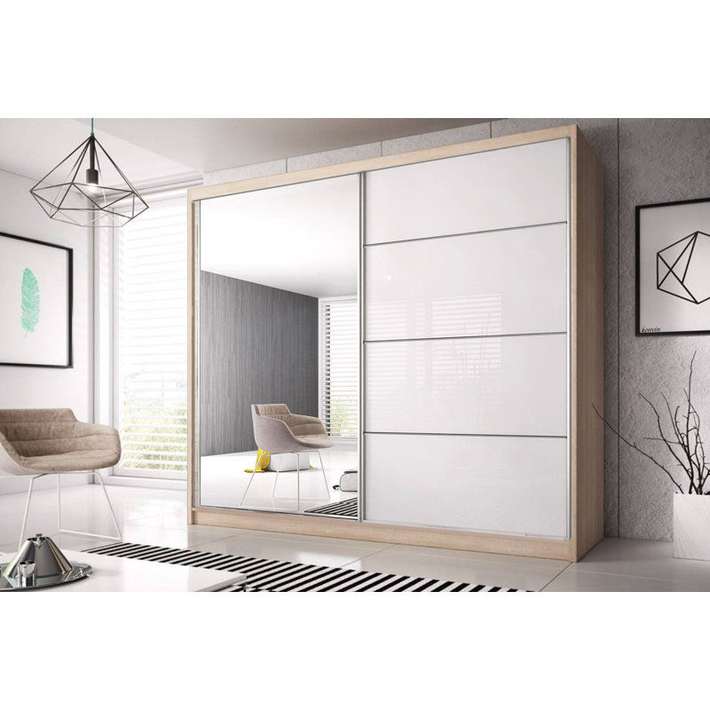 Gulledge 2 Door Manufactured Wood Wardrobe, 86" H x 92" W x 24" D, Oak Sonoma/White