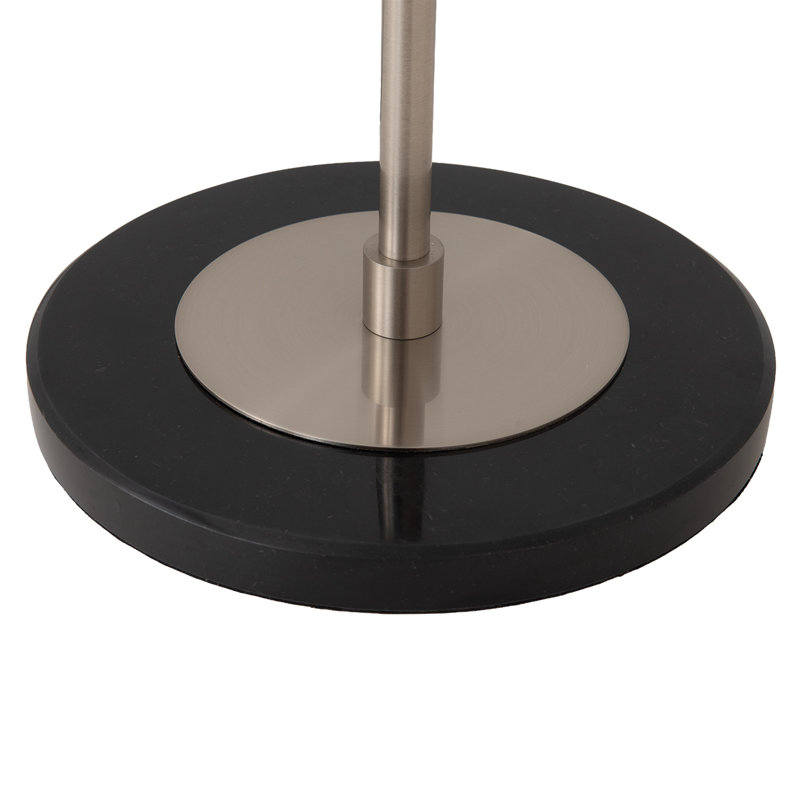 Lampe sur pied Krieger Slimline avec abat-jour en lin blanc tambour, structure et base en acier nickel satiné, style moderne, variateur d'intensité, fabriqué en Californie