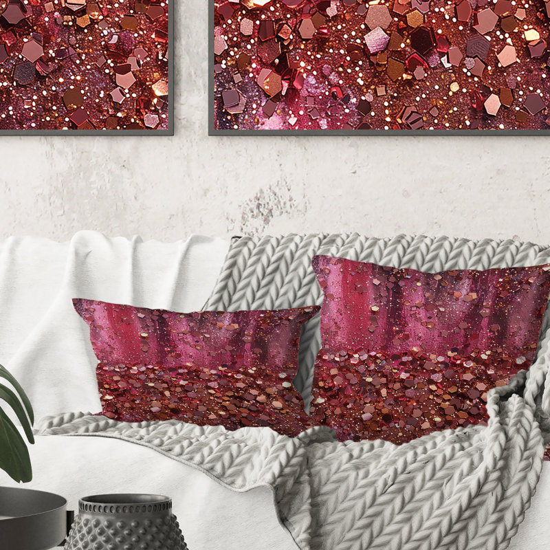 Coussin décoratif moderne rose doré Glamour Glitter II, H 16 po x l 16 po